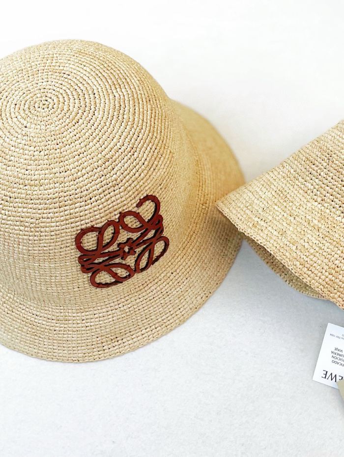NIGO Loewe Women's Khaki Raffia And Cowhide Bucket Hat Flat Cap Large Brim Hat (color Please Contact Customer Service To Determine) #nigo72593