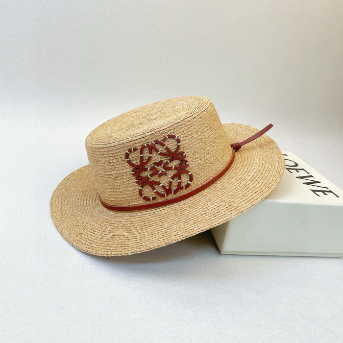 NIGO Loewe Women's Khaki Raffia And Cowhide Bucket Hat Flat Cap Large Brim Hat (color Please Contact Customer Service To Determine) #nigo72593