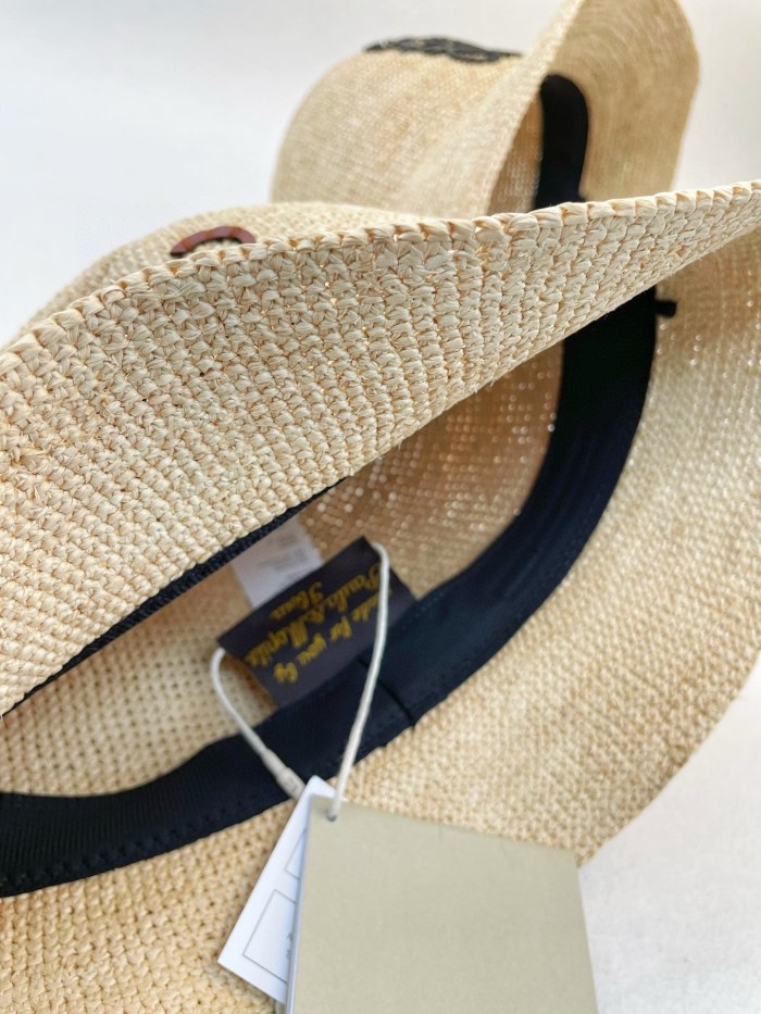 NIGO Loewe Women's Khaki Raffia And Cowhide Bucket Hat Flat Cap Large Brim Hat (color Please Contact Customer Service To Determine) #nigo72593