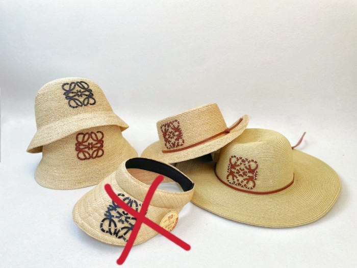 NIGO Loewe Women's Khaki Raffia And Cowhide Bucket Hat Flat Cap Large Brim Hat (color Please Contact Customer Service To Determine) #nigo72593