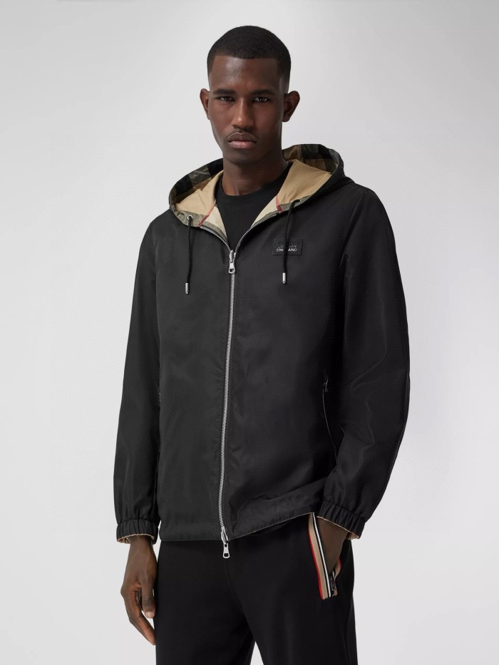 NIGO Burberry Men's Spring and Fall Reversible Plaid Checked Printed Hooded Long Sleeve Zipper Jacket #nigo72612