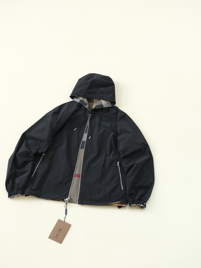 NIGO Burberry Men's Spring and Fall Reversible Plaid Checked Printed Hooded Long Sleeve Zipper Jacket #nigo72612