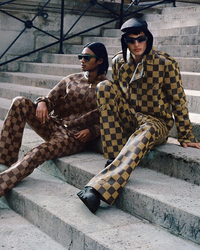 NIGO Louis Vuitton Men's Fall And Winter Brown Checkerboard Pattern Collar Zipper Cowhide Long Sleeved Jacket #nigo72611