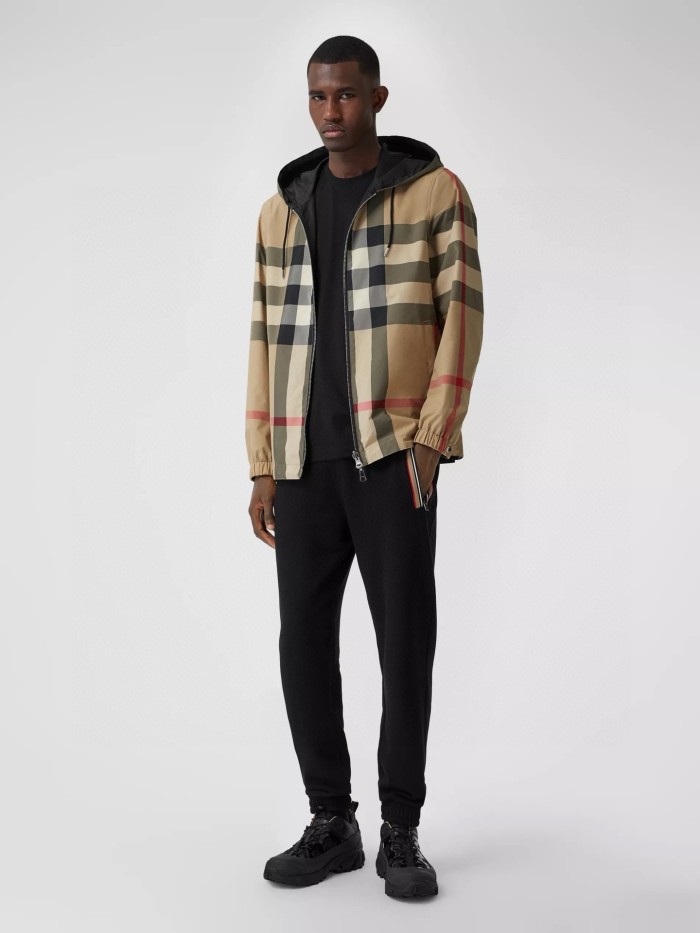 NIGO Burberry Men's Spring and Fall Reversible Plaid Checked Printed Hooded Long Sleeve Zipper Jacket #nigo72612