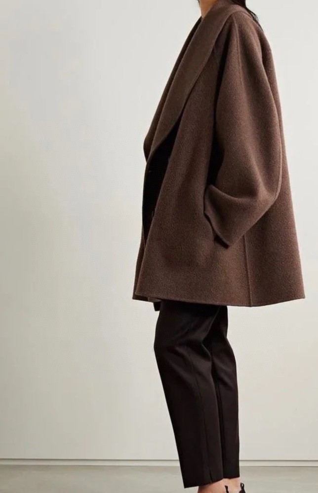 NIGO The Row Women's Spring And Autumn Solid Color Lapel Double Breasted Mid-Length Cashmere Wool Long Sleeve Fitted Jacket Coat Ngvp #nigo8858