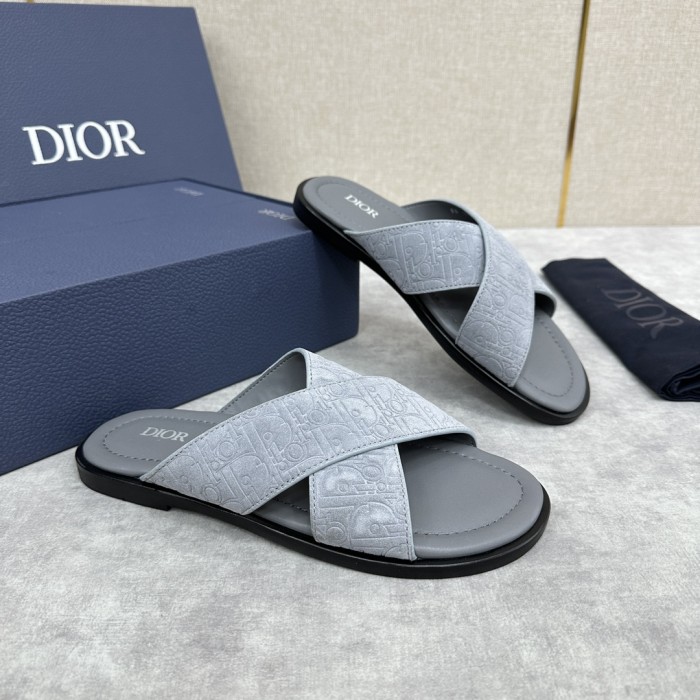 NIGO Dior Men's Summer Solid Color Letter Print Leather Round Head Over Foot One Slipper Sandals Shoes #nigo72632