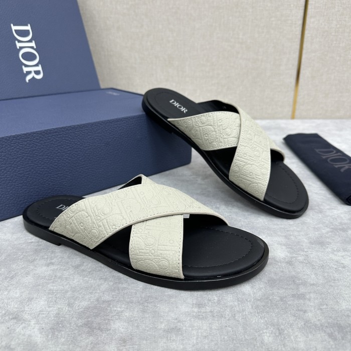 NIGO Dior Men's Summer Solid Color Letter Print Leather Round Head Over Foot One Slipper Sandals Shoes #nigo72632