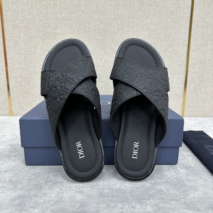 NIGO Dior Men's Summer Solid Color Letter Print Leather Round Head Over Foot One Slipper Sandals Shoes #nigo72632