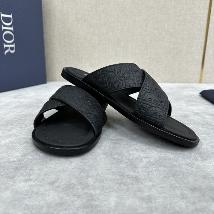 NIGO Dior Men's Summer Solid Color Letter Print Leather Round Head Over Foot One Slipper Sandals Shoes #nigo72632