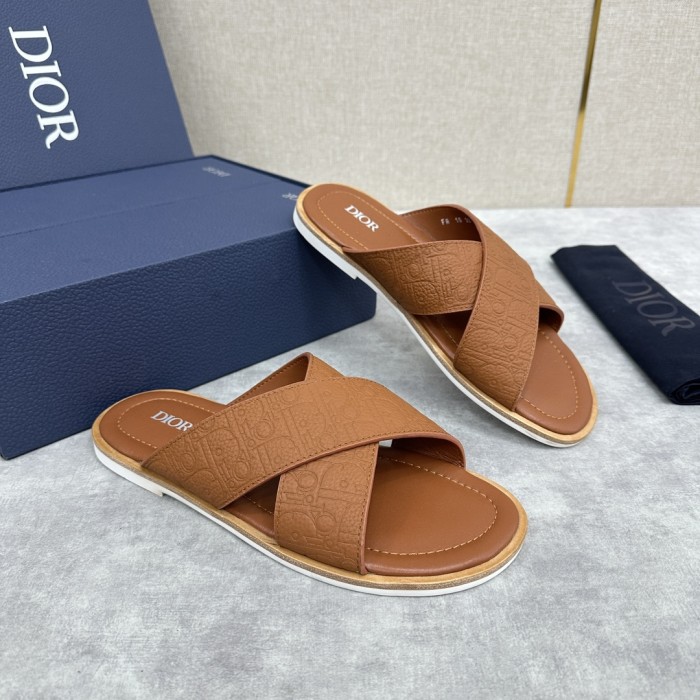 NIGO Dior Men's Summer Solid Color Letter Print Leather Round Head Over Foot One Slipper Sandals Shoes #nigo72632