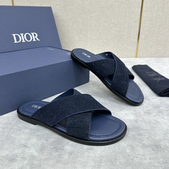 NIGO Dior Men's Summer Solid Color Letter Print Leather Round Head Over Foot One Slipper Sandals Shoes #nigo72632