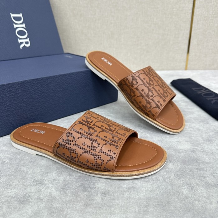NIGO Dior Men's Summer Solid Color Letter Print Leather Round Head Over Foot One Slipper Sandals Shoes #nigo72632