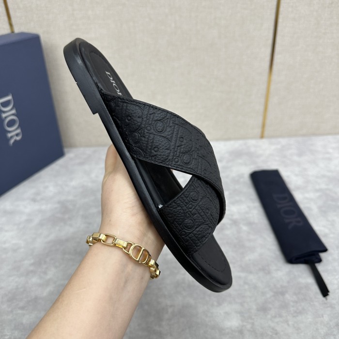 NIGO Dior Men's Summer Solid Color Letter Print Leather Round Head Over Foot One Slipper Sandals Shoes #nigo72632