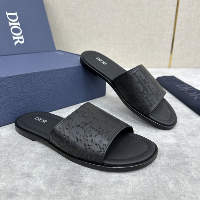 NIGO Dior Men's Summer Solid Color Letter Print Leather Round Head Over Foot One Slipper Sandals Shoes #nigo72632