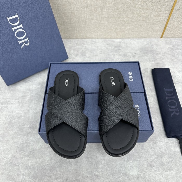 NIGO Dior Men's Summer Solid Color Letter Print Leather Round Head Over Foot One Slipper Sandals Shoes #nigo72632