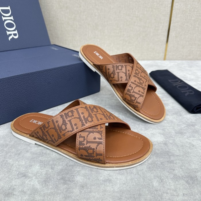 NIGO Dior Men's Summer Solid Color Letter Print Leather Round Head Over Foot One Slipper Sandals Shoes #nigo72632