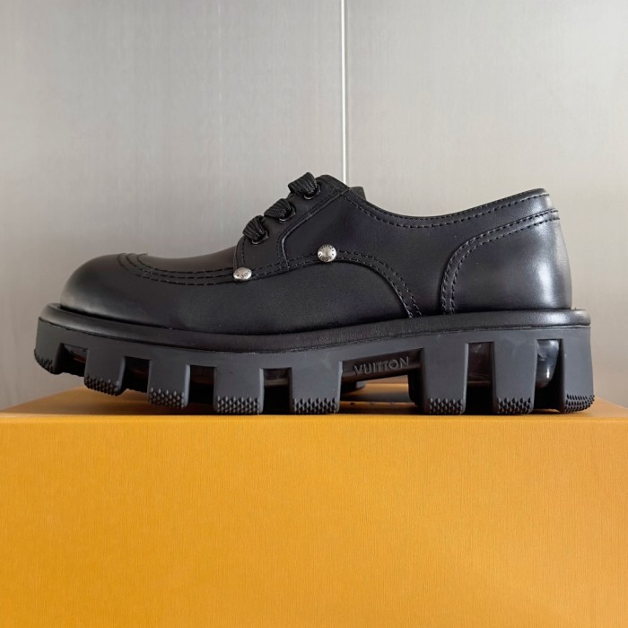 NIGO Louis Vuitton Men's Spring and Fall Black Embellished Decoration Round Toe Leather Thick Bottom Lace Up Loafers Shoes #nigo72651