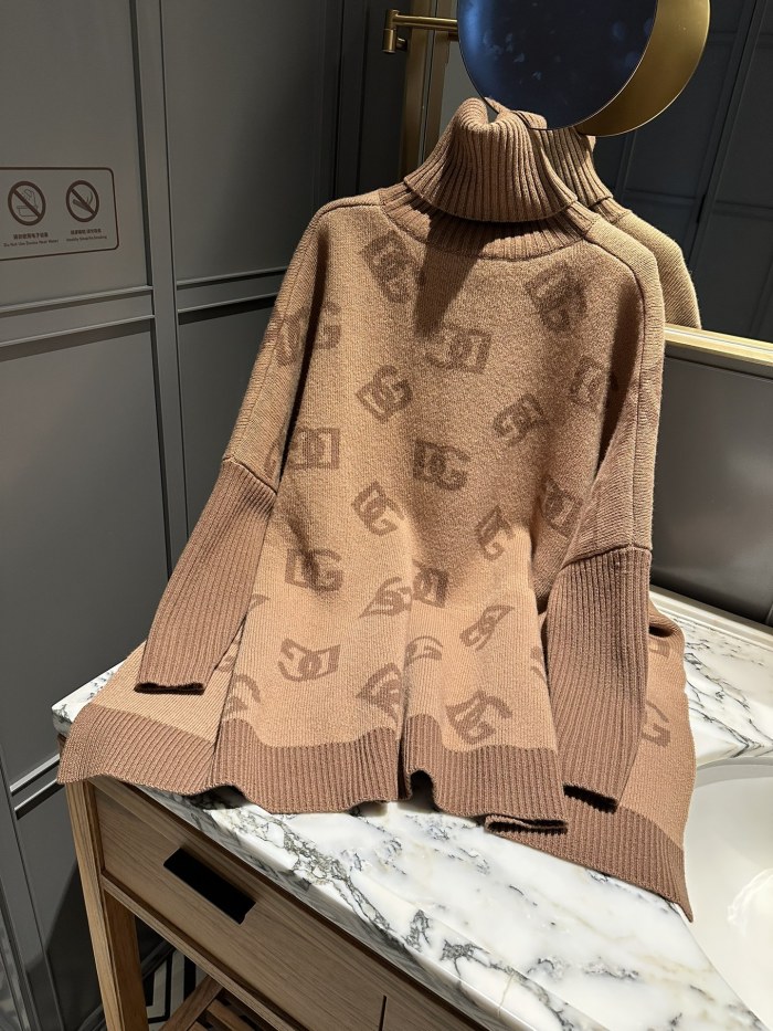NIGO Dolce&Gabbana Women's Spring and Autumn Khaki Wool Turtleneck Sweater Pullover #nigo72652