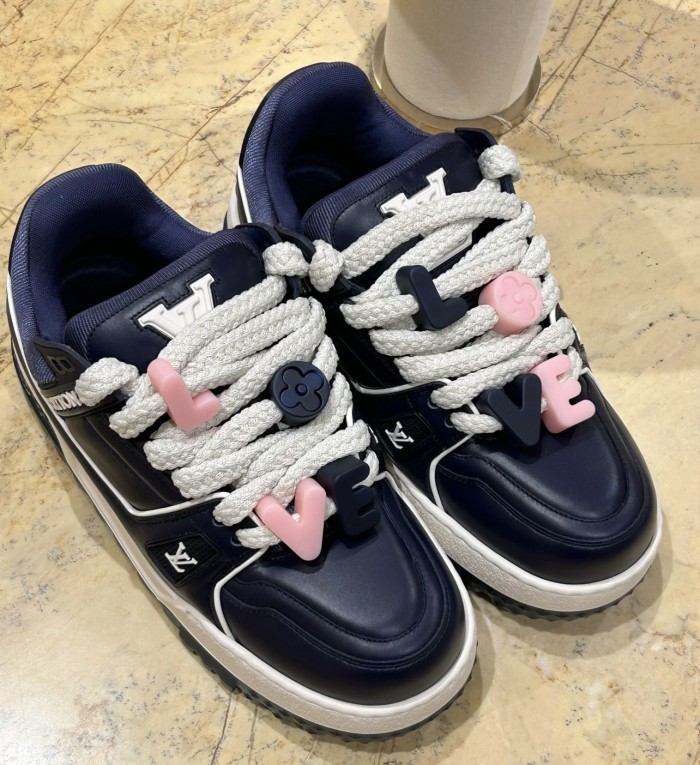 NIGO Louis Vuitton Trainer Maxi Men's Clashing Colours Round Toe Leather Lace Up Low Top Board Shoes #nigo72654