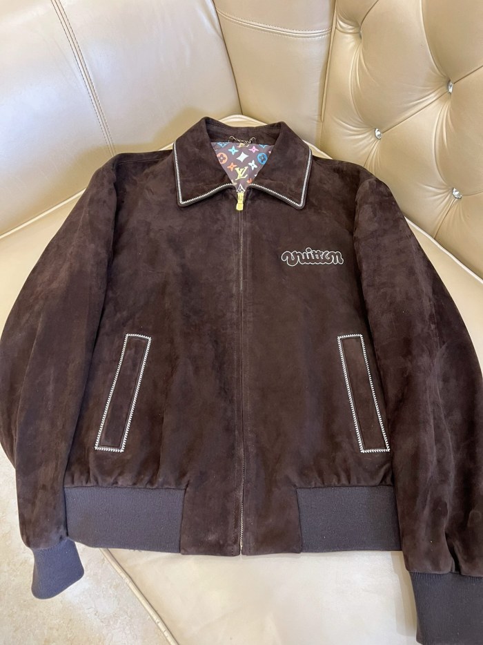 NIGO Louis Vuitton Men's Fall and Winter Brown Letter Zipper Lapel Casual Pilot Leather Long Sleeve Jacket #nigo72671