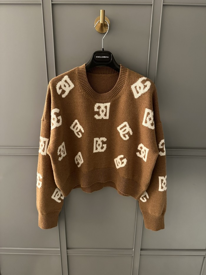NIGO Dolce&Gabbana Women's Spring and Autumn Khaki Wool Crew Neck Sweater Pullover #nigo72659