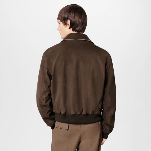 NIGO Louis Vuitton Men's Fall and Winter Brown Letter Zipper Lapel Casual Pilot Leather Long Sleeve Jacket #nigo72671