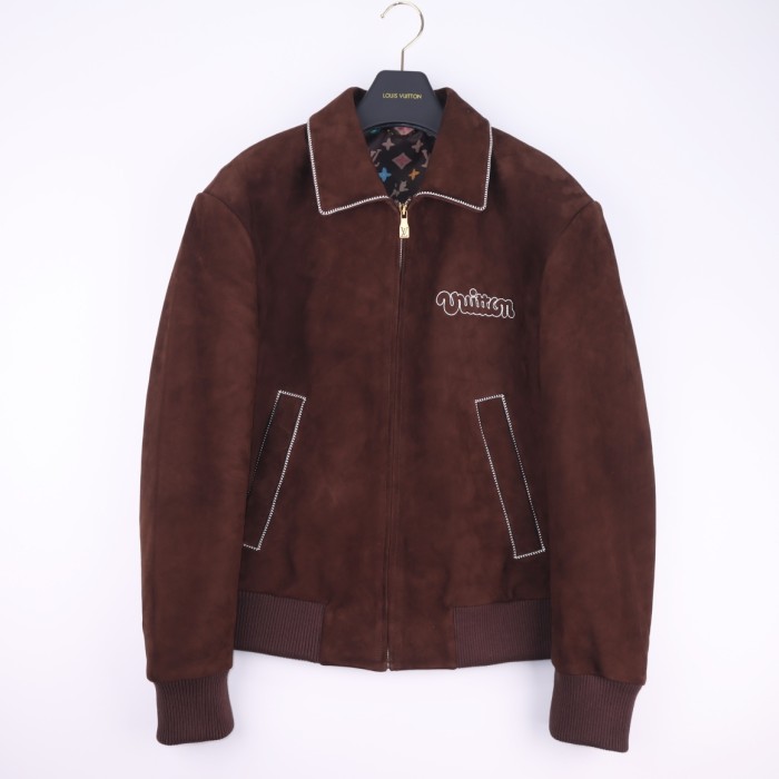 NIGO Louis Vuitton Men's Fall and Winter Brown Letter Zipper Lapel Casual Pilot Leather Long Sleeve Jacket #nigo72671