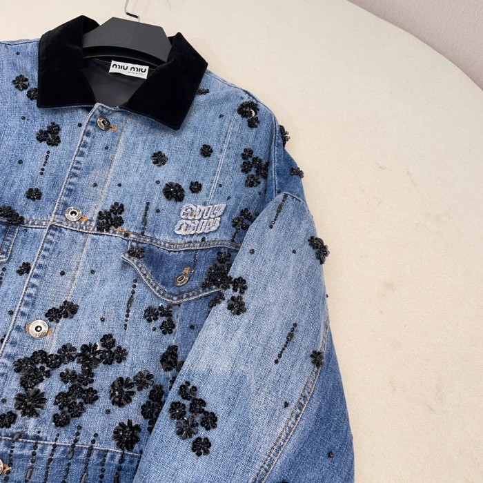 NIGO MiuMiu Women's Spring And Fall Logo Embroidery Single Breasted Lapel Short Casual Denim Jacket #nigo72664