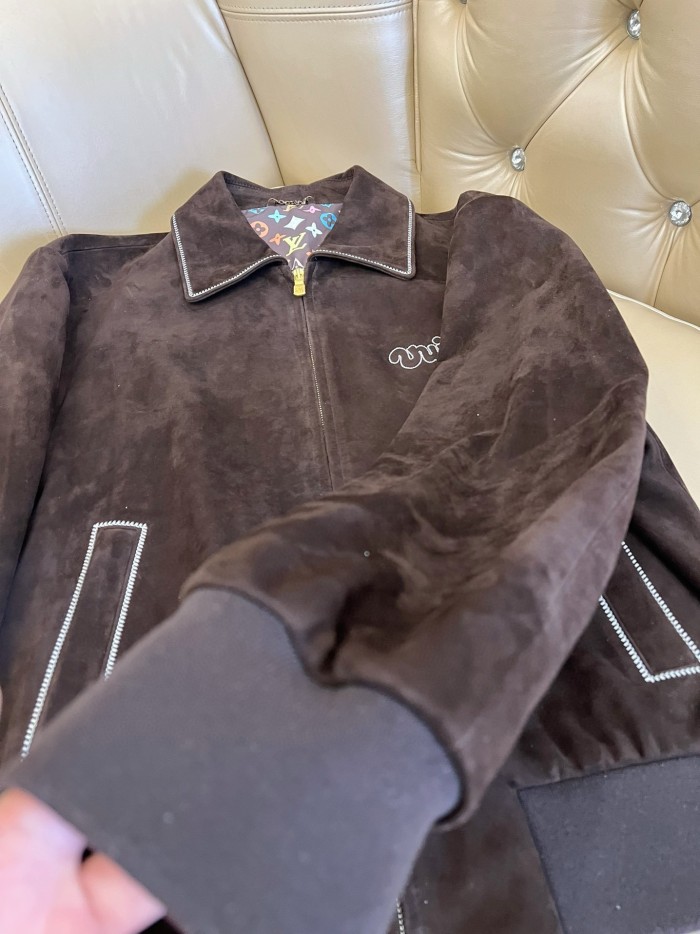 NIGO Louis Vuitton Men's Fall and Winter Brown Letter Zipper Lapel Casual Pilot Leather Long Sleeve Jacket #nigo72671