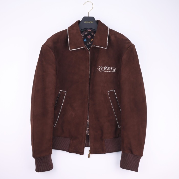 NIGO Louis Vuitton Men's Fall and Winter Brown Letter Zipper Lapel Casual Pilot Leather Long Sleeve Jacket #nigo72671