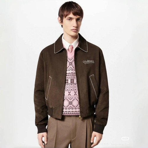 NIGO Louis Vuitton Men's Fall and Winter Brown Letter Zipper Lapel Casual Pilot Leather Long Sleeve Jacket #nigo72671