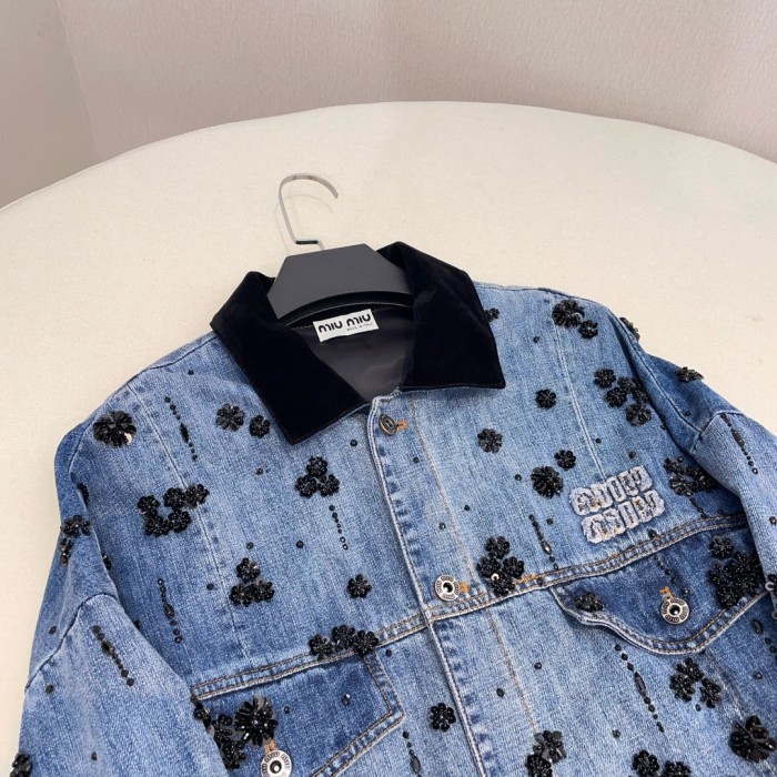 NIGO MiuMiu Women's Spring And Fall Logo Embroidery Single Breasted Lapel Short Casual Denim Jacket #nigo72664