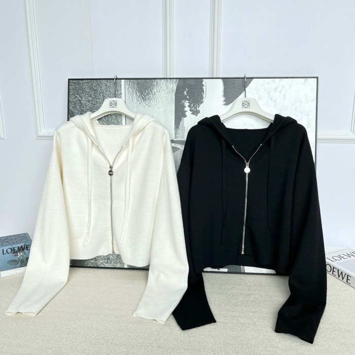 NIGO Loewe Women's Spring and Autumn Solid Color Hooded Drawstring Zipper Sweatshirt Jacket #nigo72679