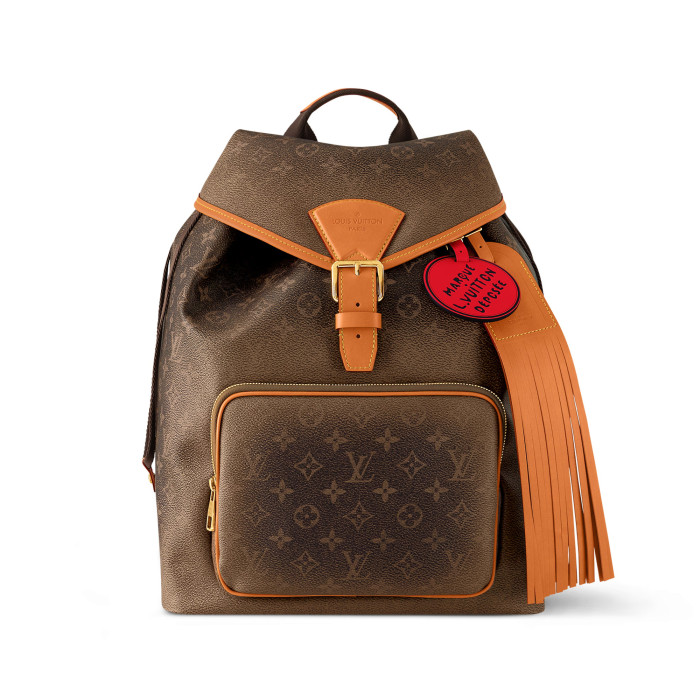 NIGO Louis Vuitton MONTSOURIS Men's Brown Alphabet Printed Magnetic Buckle Drawstring Closure Leather Backpack Shoulder Bag Bags #nigo72681