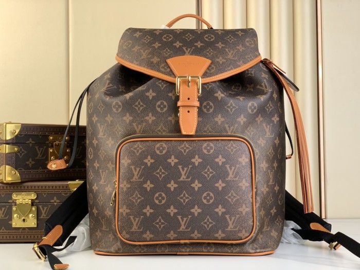 NIGO Louis Vuitton MONTSOURIS Men's Brown Alphabet Printed Magnetic Buckle Drawstring Closure Leather Backpack Shoulder Bag Bags #nigo72681