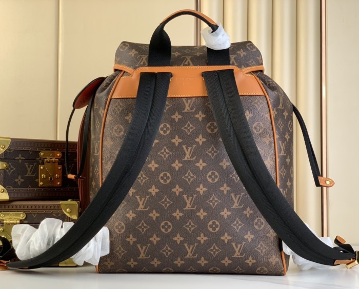 NIGO Louis Vuitton MONTSOURIS Men's Brown Alphabet Printed Magnetic Buckle Drawstring Closure Leather Backpack Shoulder Bag Bags #nigo72681