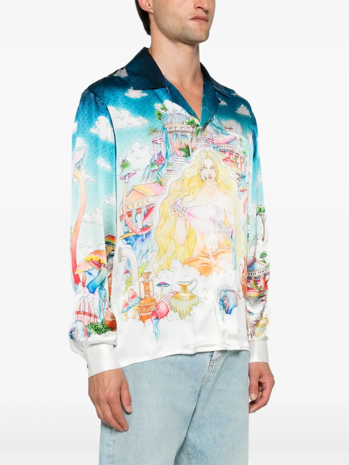 NIGO Casablanca Men's Spring And Autumn Patterned Printed Single Breasted Fitted Silk Long Sleeve Shirt #nigo71397