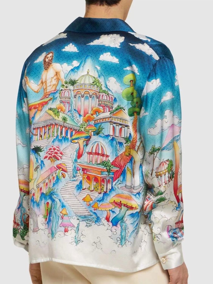 NIGO Casablanca Men's Spring And Autumn Patterned Printed Single Breasted Fitted Silk Long Sleeve Shirt #nigo71397