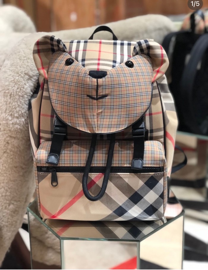 NIGO Burberry Children's Three Dimensional Thomas Teddy Bear Design Checkered Face Backpack Shoulder Bag Bags #nigo72691