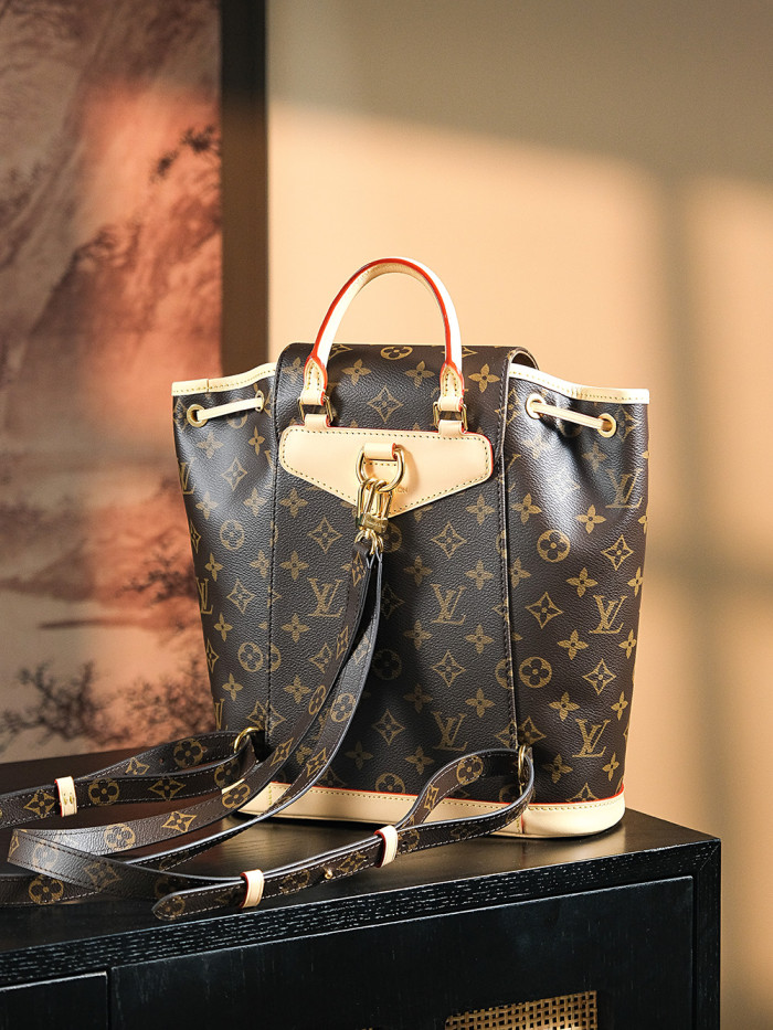 NIGO Louis Vuitton Women's Brown Letter Printed Full Printed Magnetic Buckle Drawstring Closure Coated Canvas Leather Shoulder Bag Backpack Bags #nigo72699