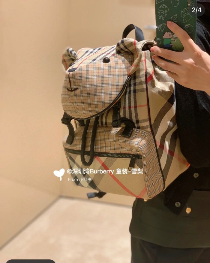 NIGO Burberry Children's Three Dimensional Thomas Teddy Bear Design Checkered Face Backpack Shoulder Bag Bags #nigo72691