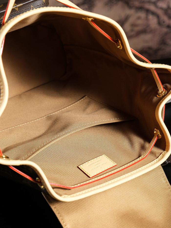NIGO Louis Vuitton Women's Brown Letter Printed Full Printed Magnetic Buckle Drawstring Closure Coated Canvas Leather Shoulder Bag Backpack Bags #nigo72699