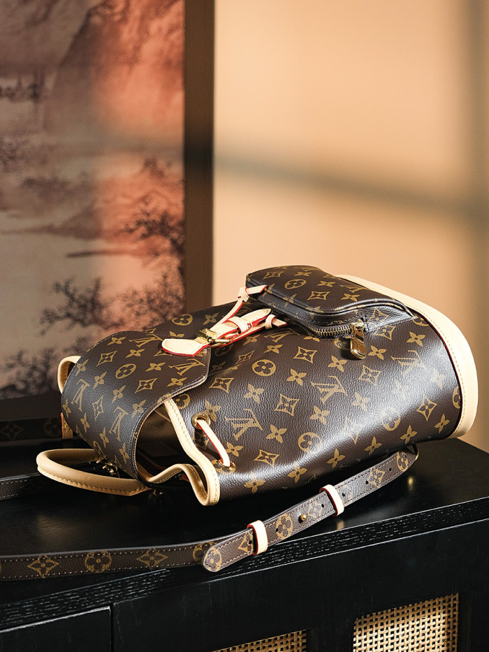 NIGO Louis Vuitton Women's Brown Letter Printed Full Printed Magnetic Buckle Drawstring Closure Coated Canvas Leather Shoulder Bag Backpack Bags #nigo72699