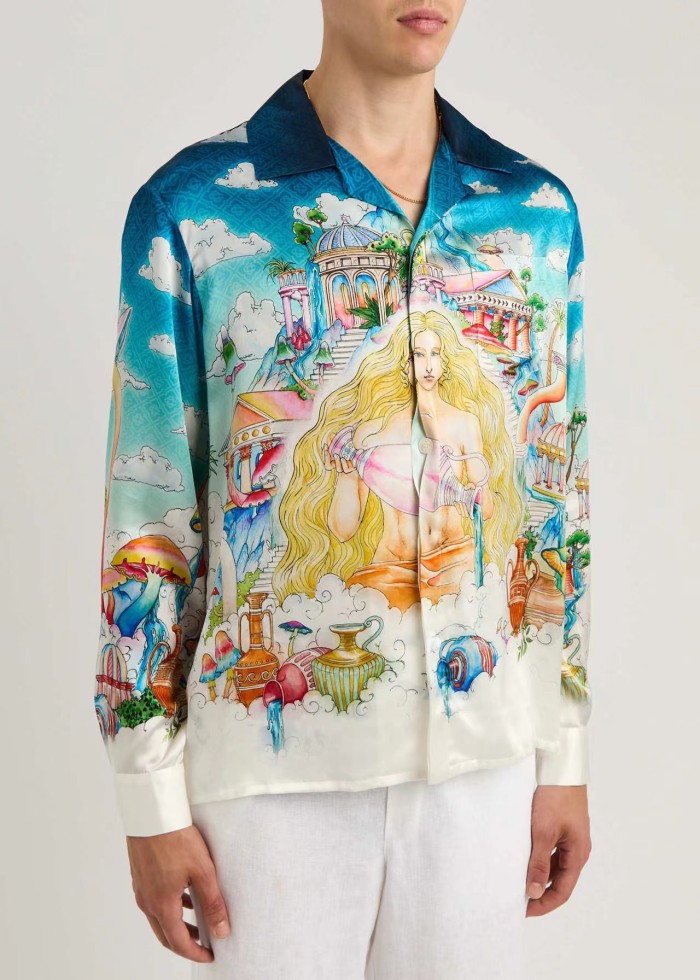 NIGO Casablanca Men's Spring And Autumn Patterned Printed Single Breasted Fitted Silk Long Sleeve Shirt #nigo71397