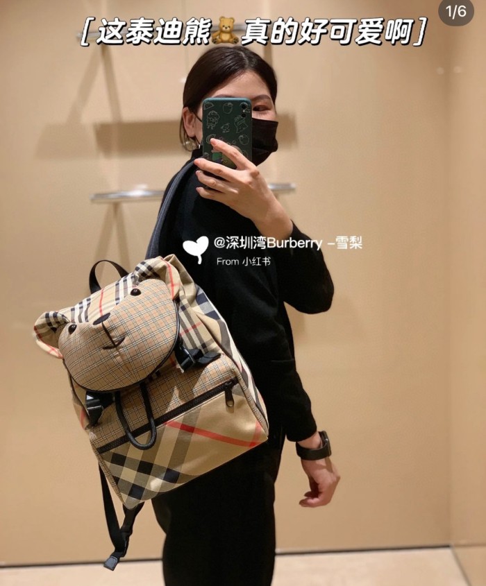 NIGO Burberry Children's Three Dimensional Thomas Teddy Bear Design Checkered Face Backpack Shoulder Bag Bags #nigo72691
