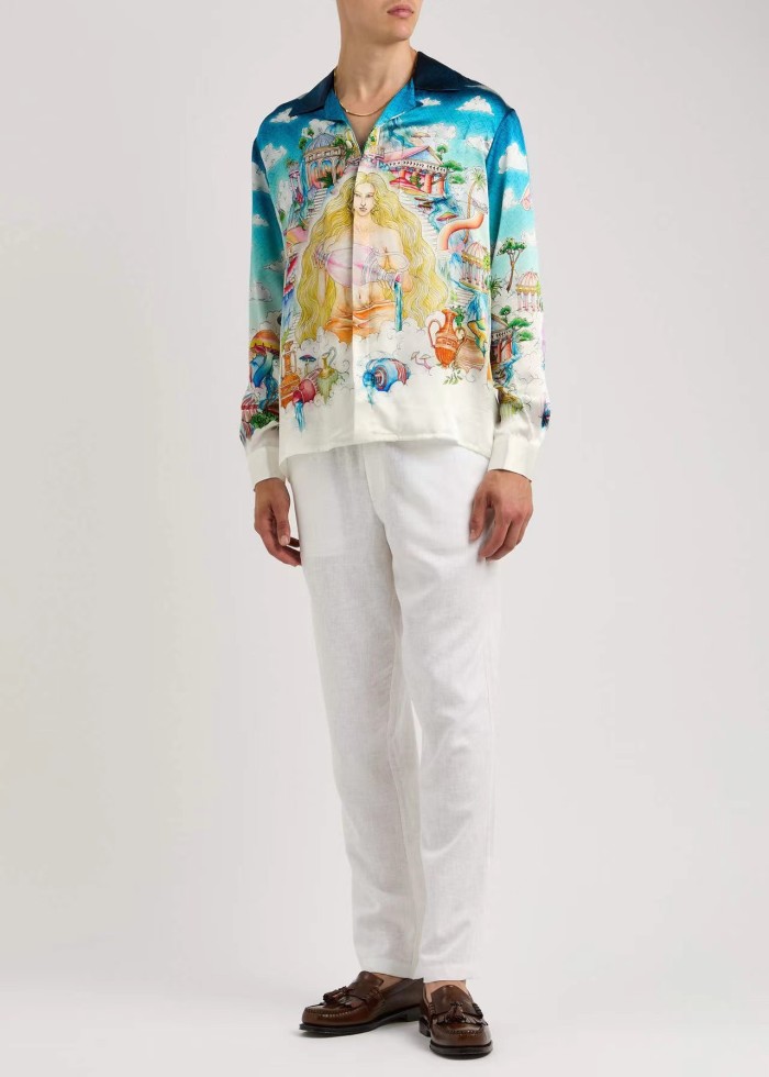 NIGO Casablanca Men's Spring And Autumn Patterned Printed Single Breasted Fitted Silk Long Sleeve Shirt #nigo71397