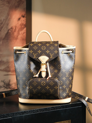 NIGO Louis Vuitton Women's Brown Letter Printed Full Printed Magnetic Buckle Drawstring Closure Coated Canvas Leather Shoulder Bag Backpack Bags #nigo72699