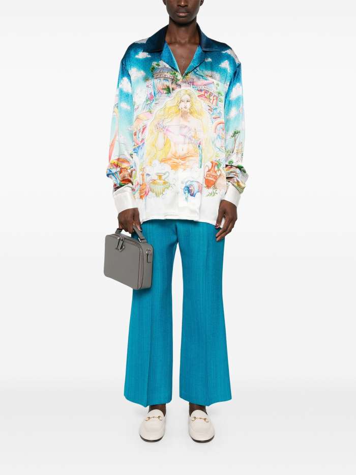 NIGO Casablanca Men's Spring And Autumn Patterned Printed Single Breasted Fitted Silk Long Sleeve Shirt #nigo71397