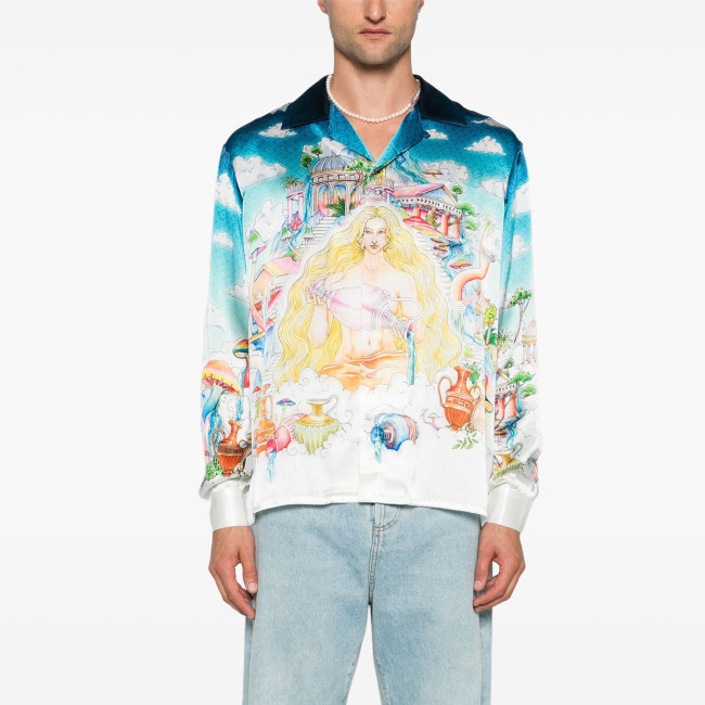 NIGO Casablanca Men's Spring And Autumn Patterned Printed Single Breasted Fitted Silk Long Sleeve Shirt #nigo71397