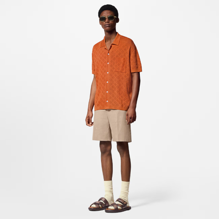 NIGO Louis Vuitton Men's Summer Orange Skeleton Letter Printed Single Breasted Short Sleeve Shirt #nigo75627